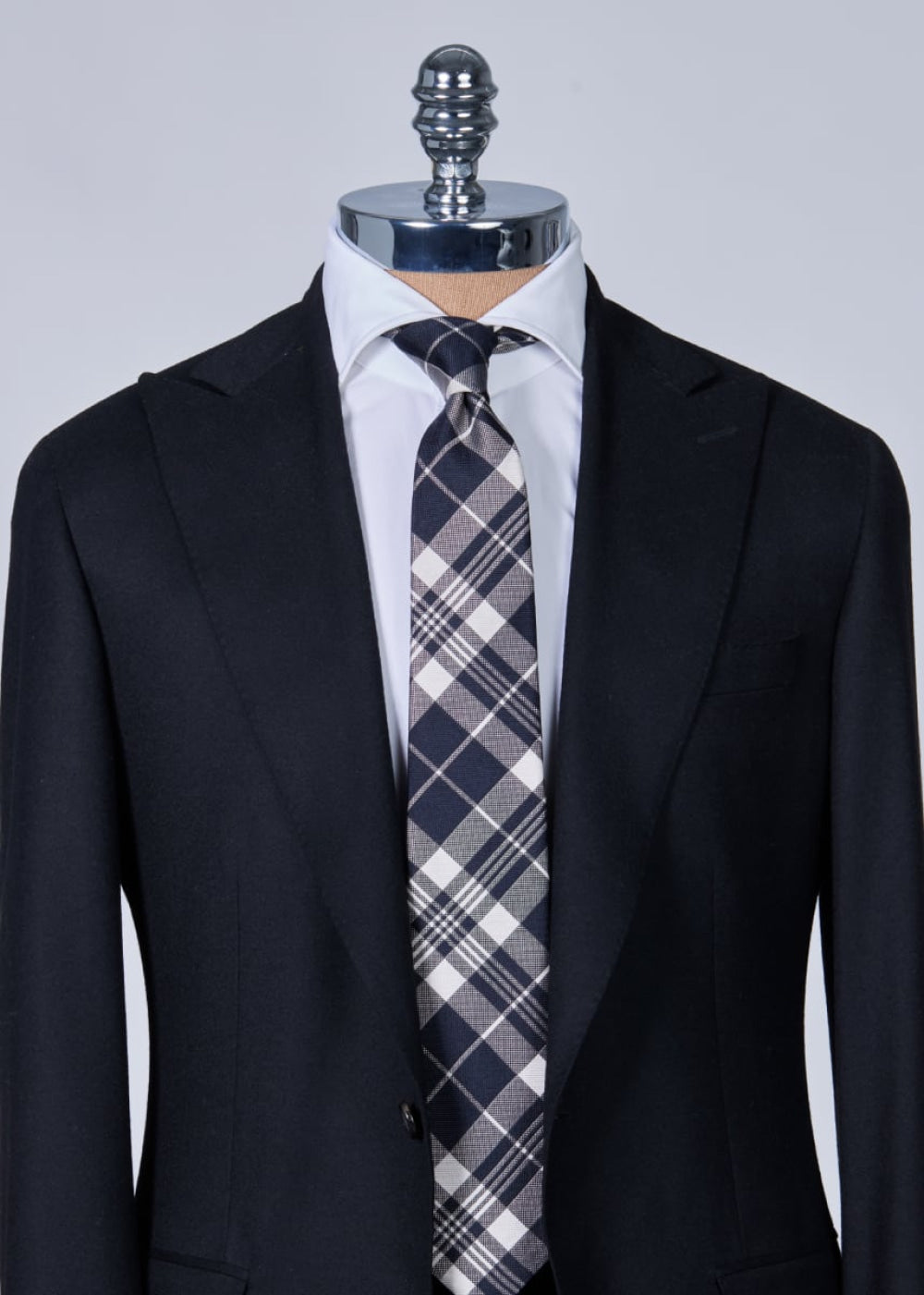 Plaid Woven Silk Tie - Black/Cream - ONE SIZE - Tie