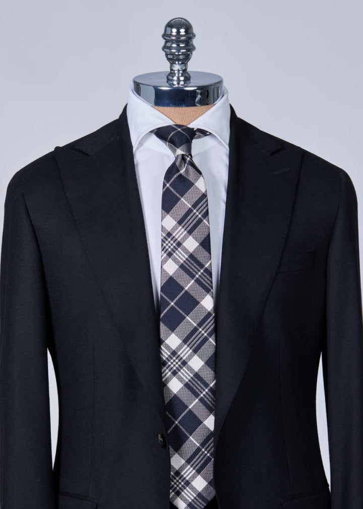 Plaid Woven Silk Tie - Black/Cream - ONE SIZE - Tie