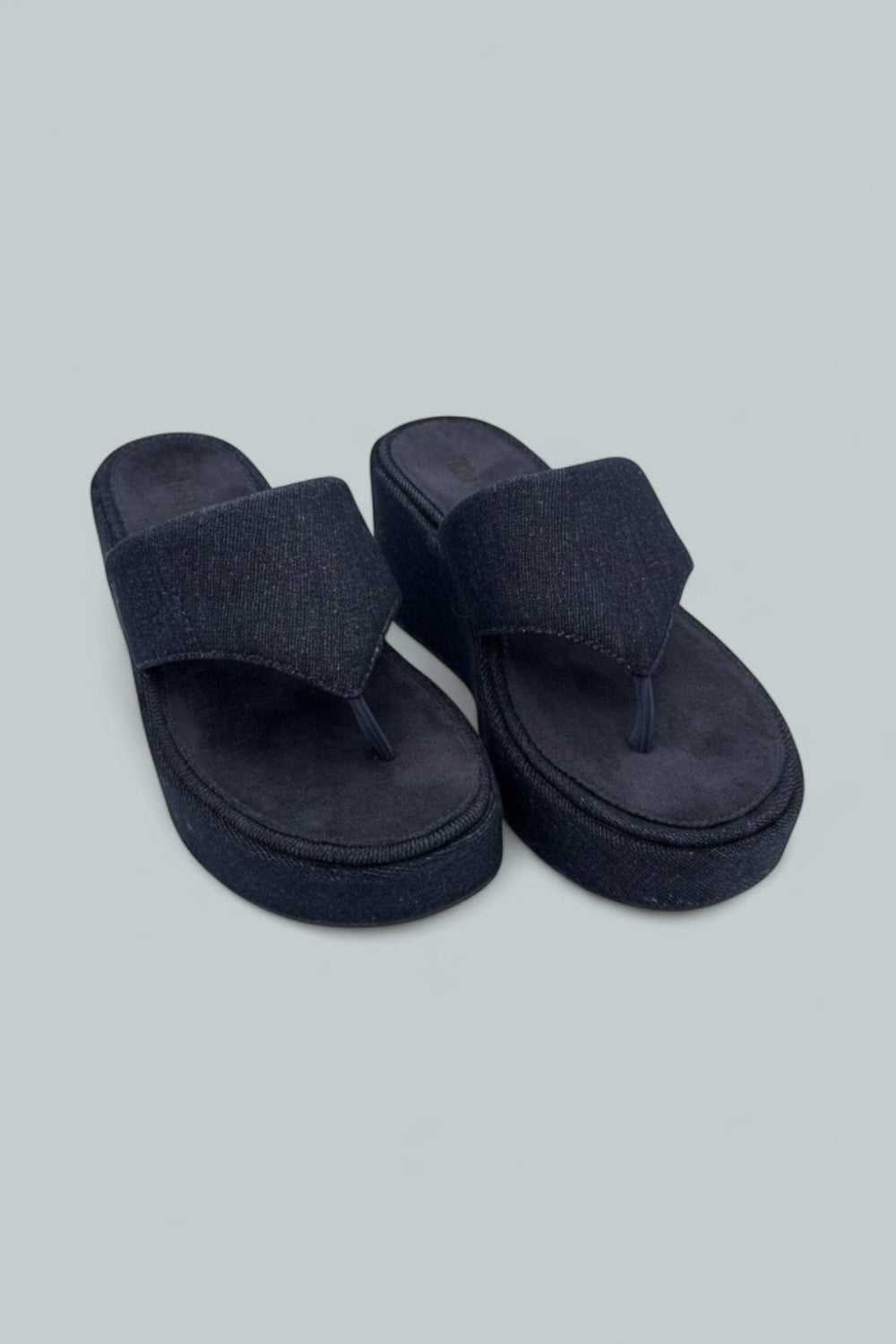 Platfforms Denim Wedge Toe-Post Sandals - Dark Denim - 6 - Sandals