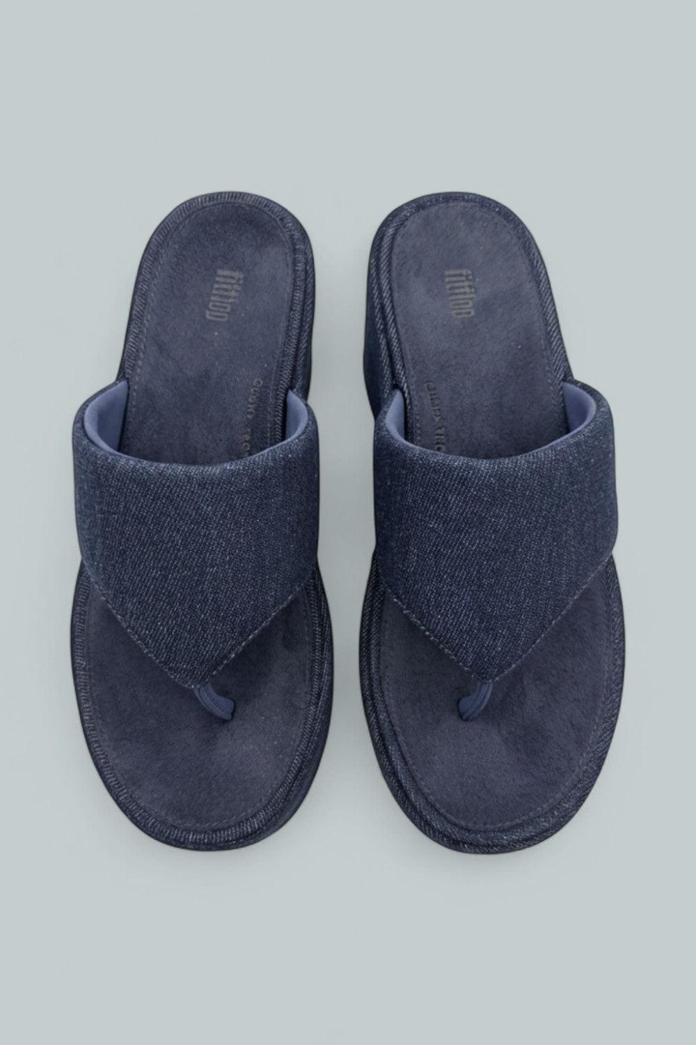 Platfforms Denim Wedge Toe-Post Sandals - Dark Denim - 6 - Sandals