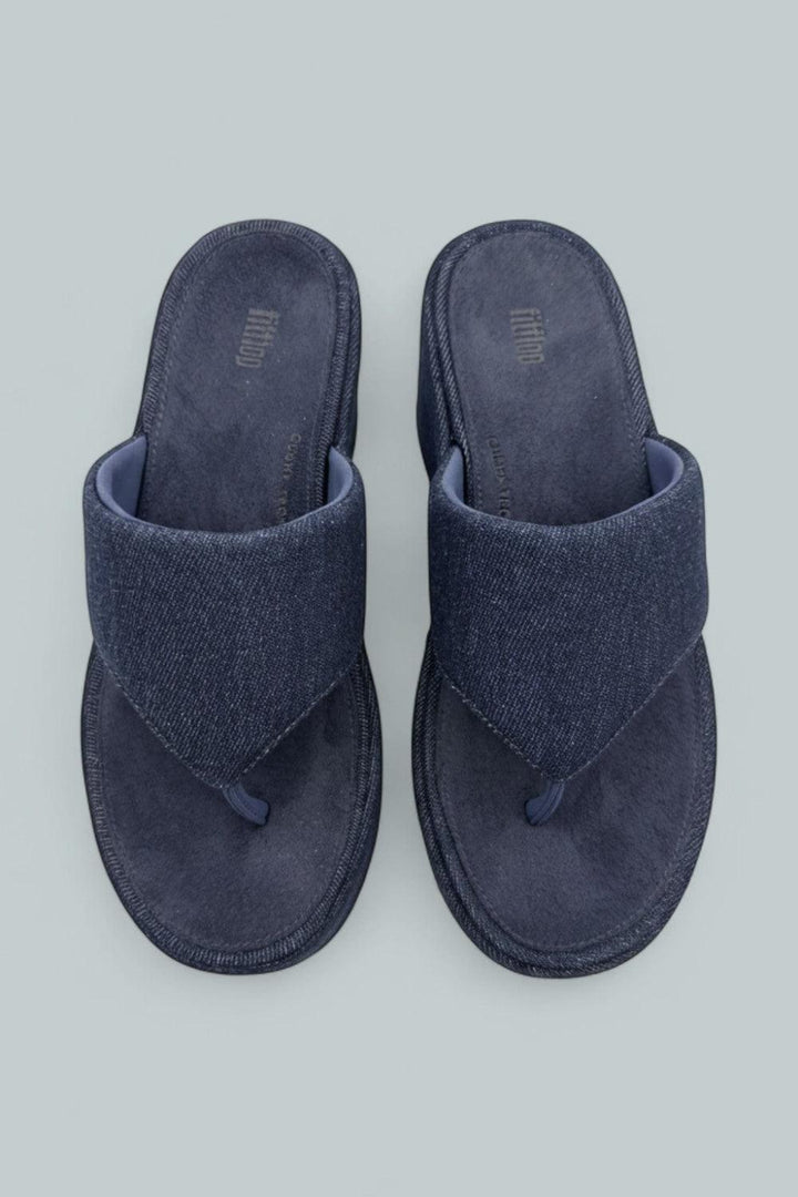 Platfforms Denim Wedge Toe-Post Sandals - Dark Denim - 6 - Sandals