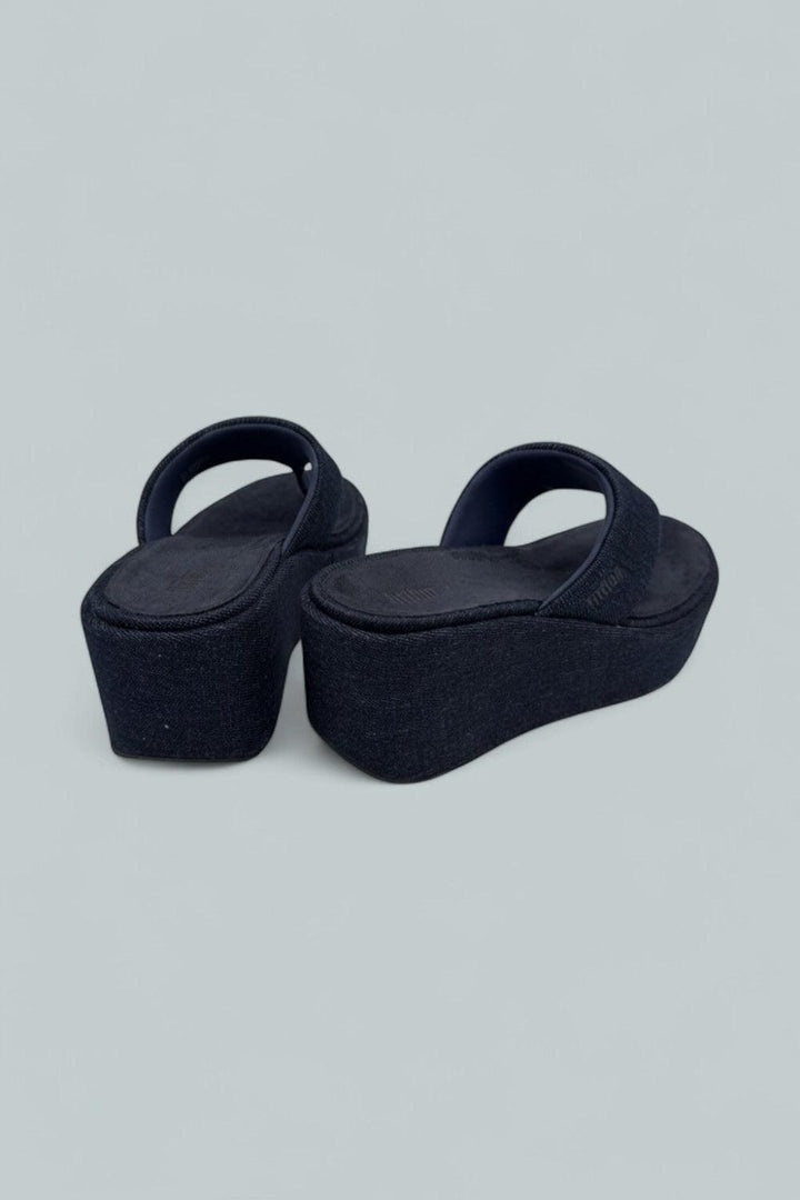Platfforms Denim Wedge Toe-Post Sandals - Dark Denim - 6 - Sandals