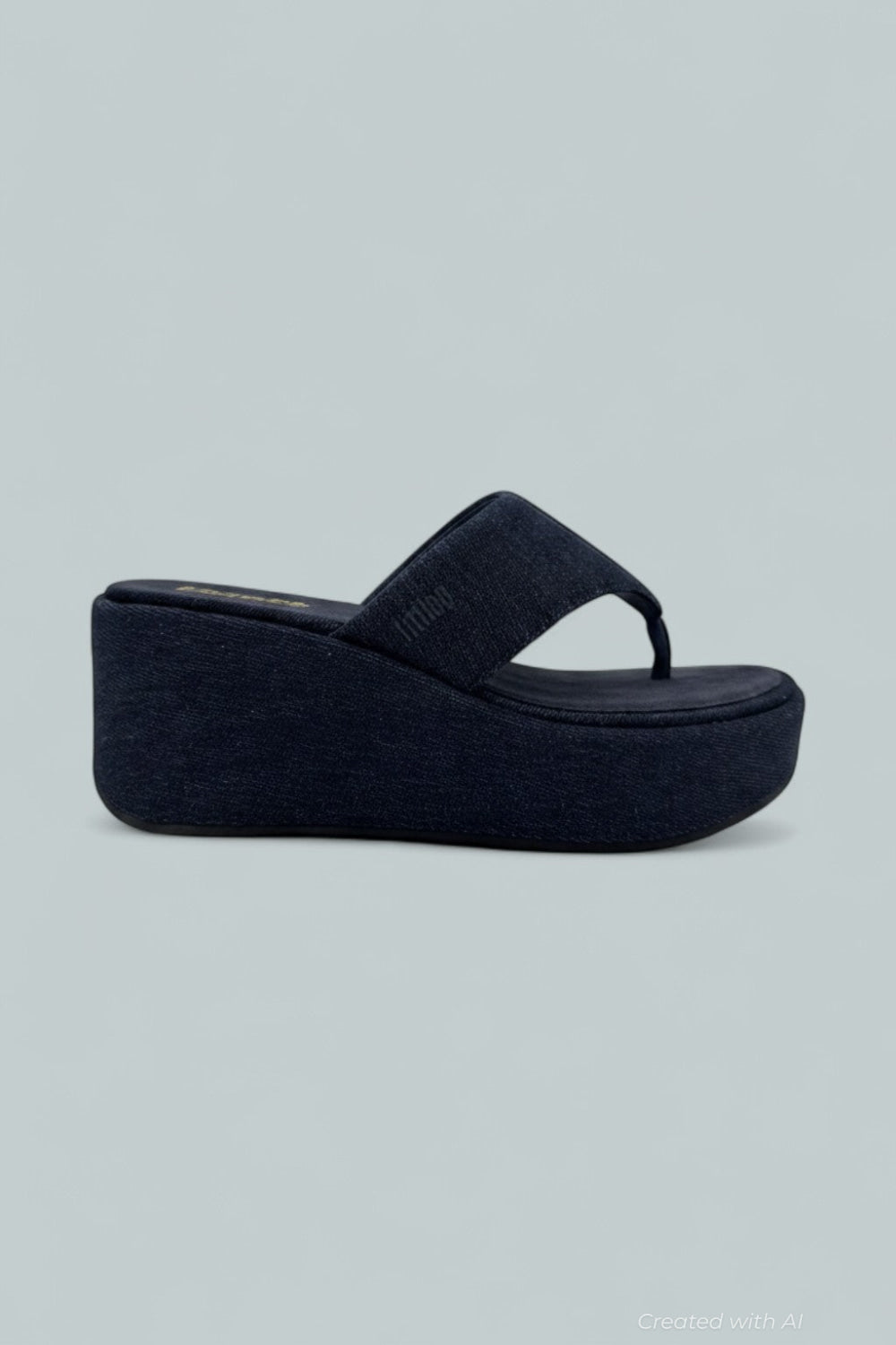 Platfforms Denim Wedge Toe-Post Sandals - Dark Denim - 6 - Sandals
