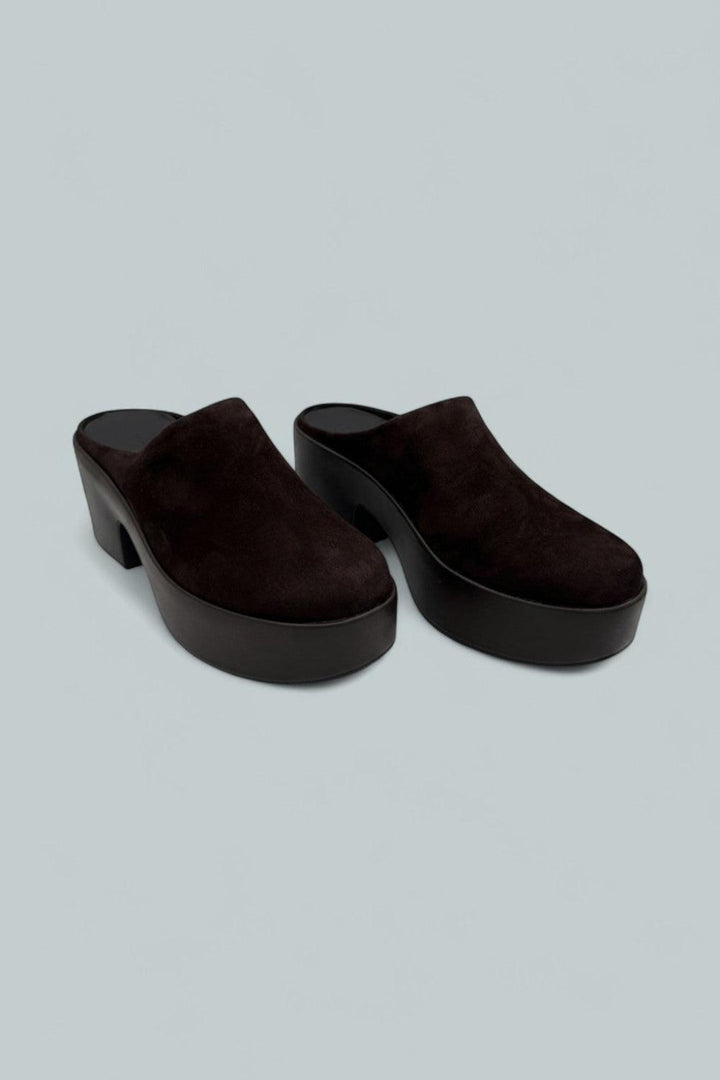 Platfforms Suede Heeled Mules - Chocolate Brown - 10 - Mules