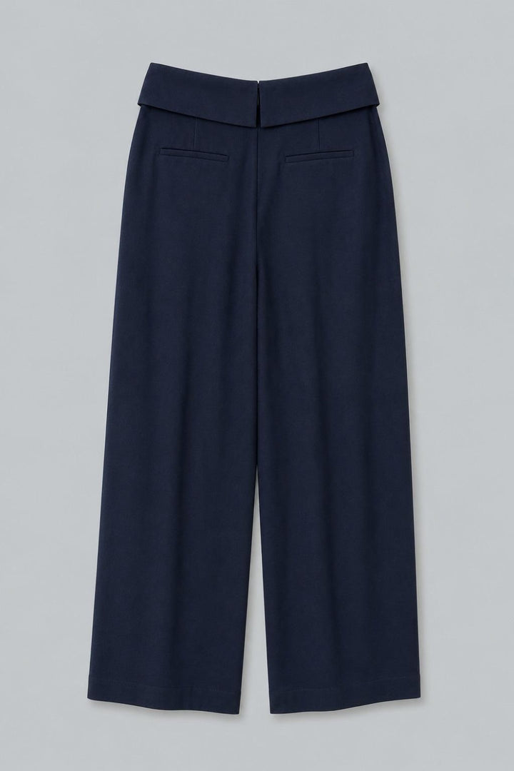 Pleat-Front Pants With Foldover Waistband - Navy - US 12 / L - Pants