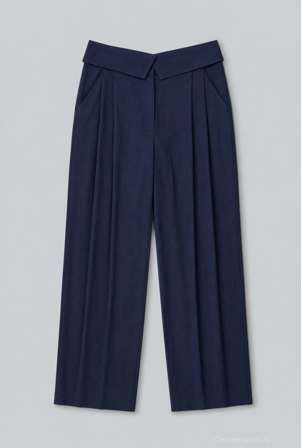 Pleat-Front Pants With Foldover Waistband - Navy - US 12 / L - Pants