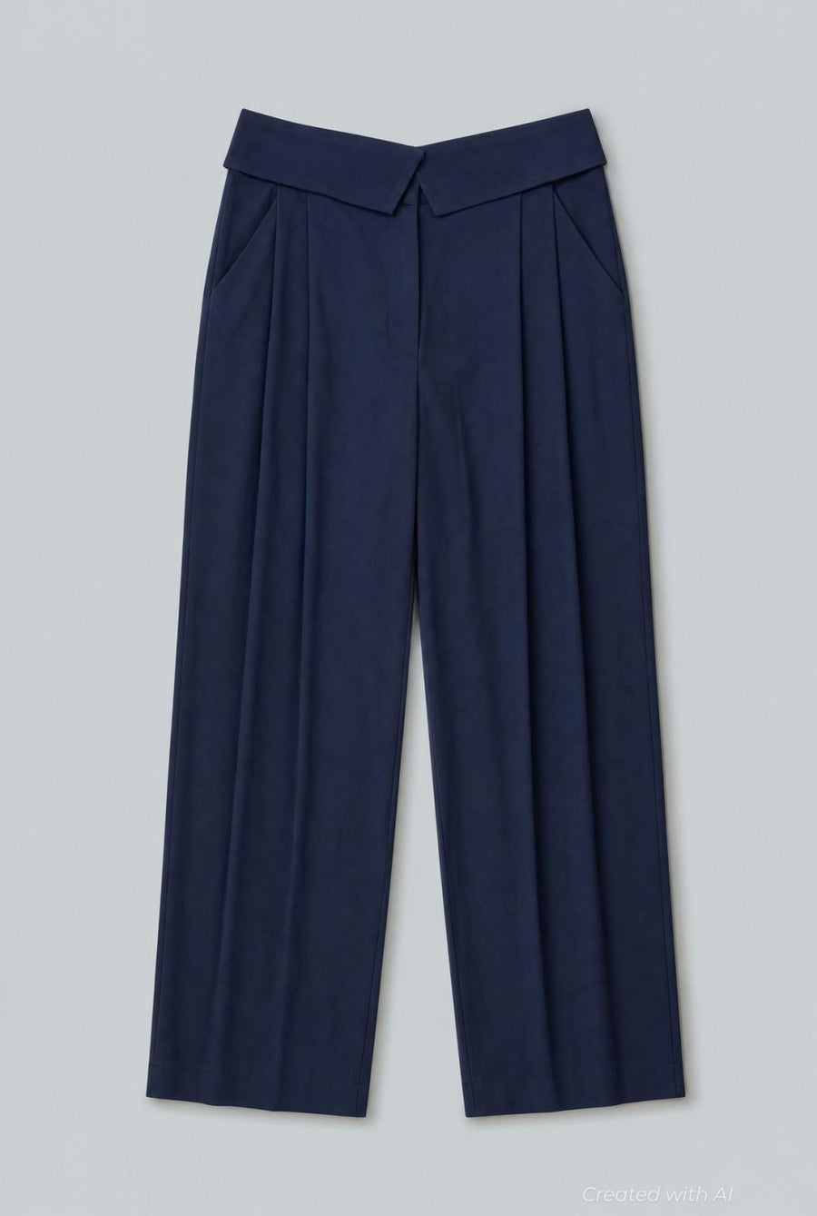 Pleat-Front Pants With Foldover Waistband - Navy - US 12 / L - Pants