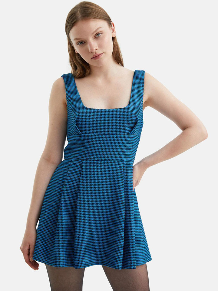 Pleated Mini Dress - Blue - Dresses