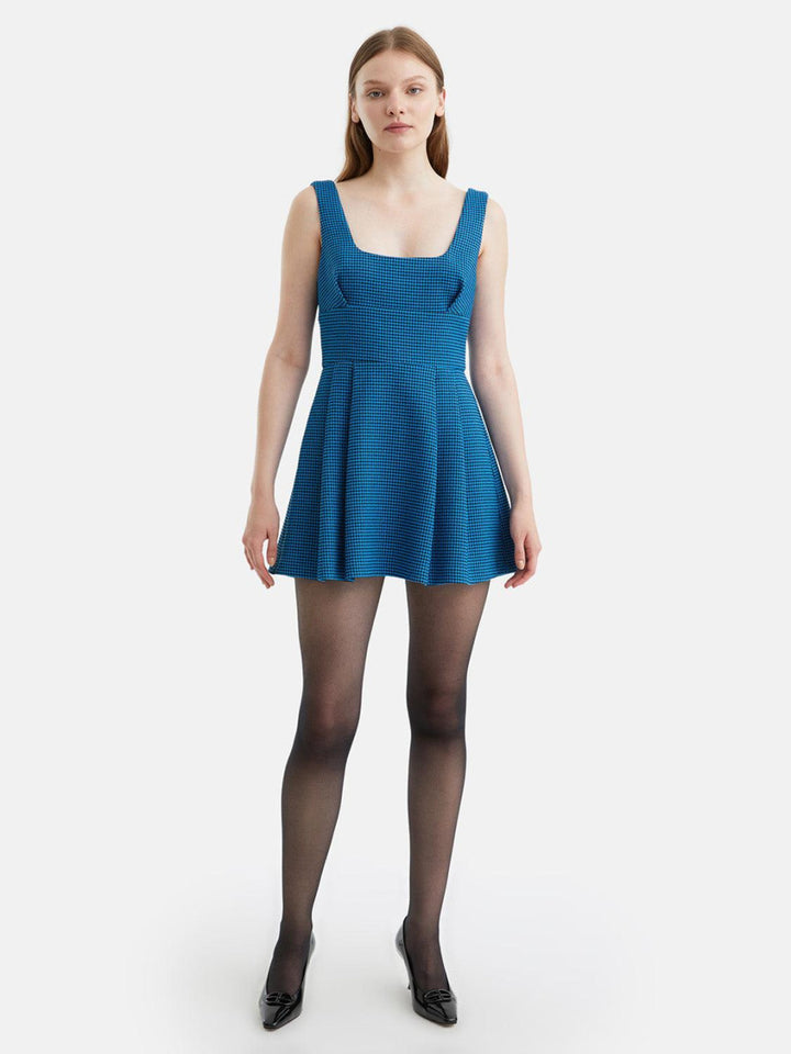 Pleated Mini Dress - Blue - Dresses