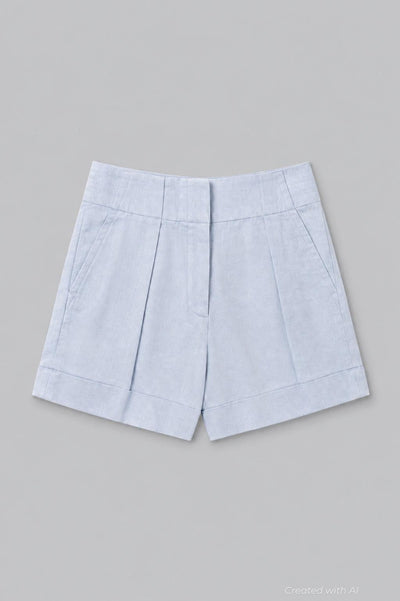Pleated Shorts - Blue - Shorts