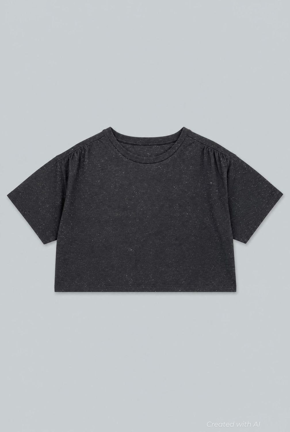 Pleated Shoulder Cropped Tee - Black - Crop Top