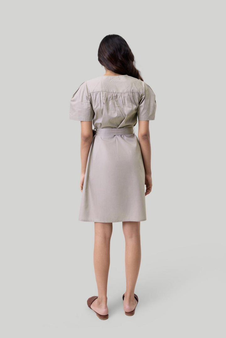 Pleated Tent Dress - Poplin Ecru - Dresses