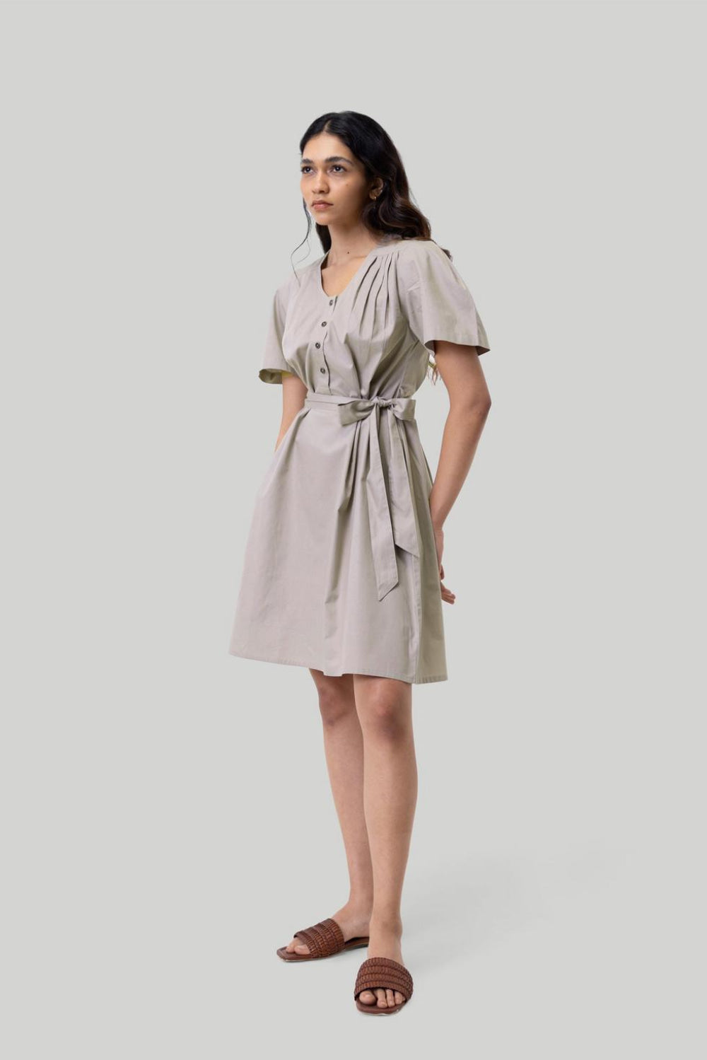 Pleated Tent Dress - Poplin Ecru - Dresses