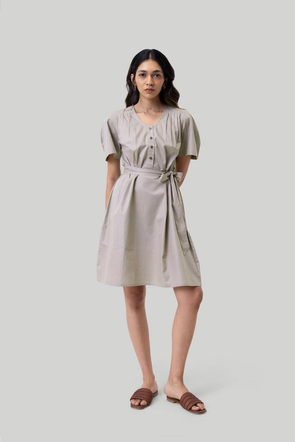 Pleated Tent Dress - Poplin Ecru - Dresses
