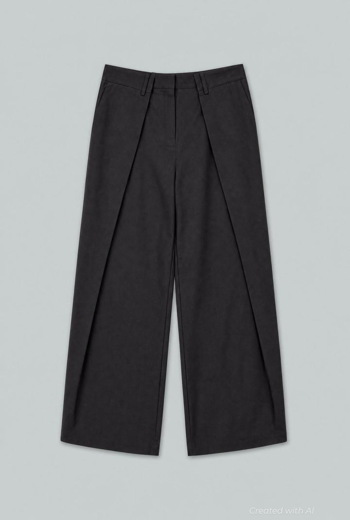 Pleated Wide Trousers - Black - Trouser