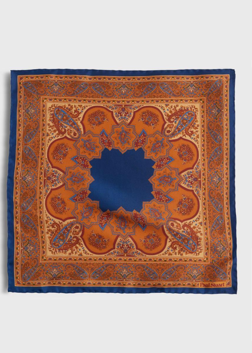 Silk Twill Paisley Pocket Square - Royal Blue