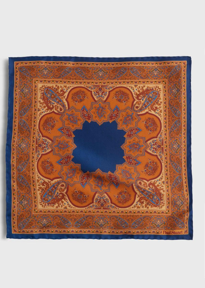 Silk Twill Paisley Pocket Square - Royal Blue