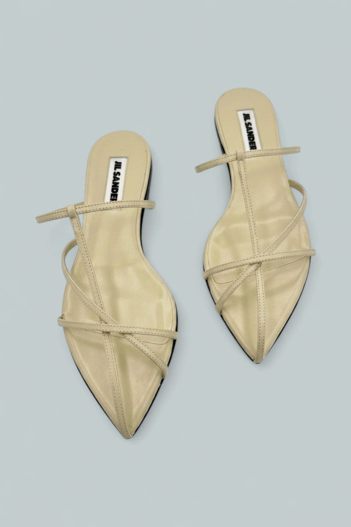 Pointed Toe Flat Sandal - Bone - 9 - Sandals