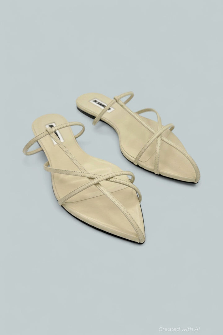 Pointed Toe Flat Sandal - Bone - 9 - Sandals