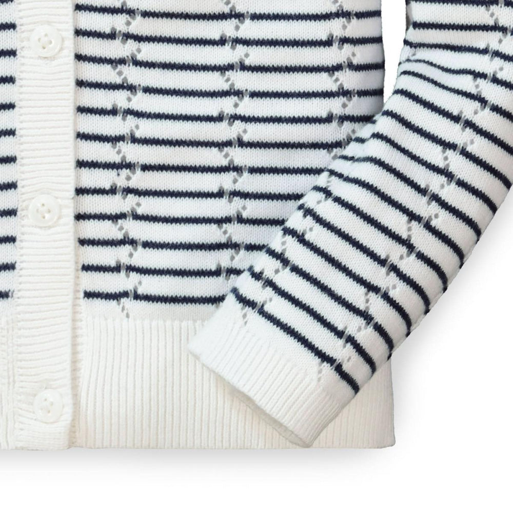 Pointelle Stripe Organic Cardigan - Navy Mini Stripe - 3-6 Months - Cardigan