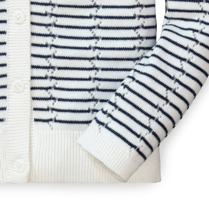 Pointelle Stripe Organic Cardigan - Navy Mini Stripe - 3-6 Months - Cardigan