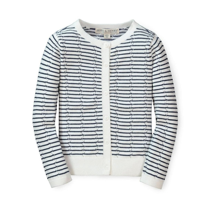 Pointelle Stripe Organic Cardigan - Navy Mini Stripe - 3-6 Months - Cardigan