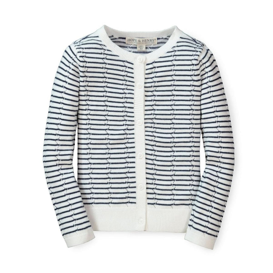 Pointelle Stripe Organic Cardigan - Navy Mini Stripe - 3-6 Months - Cardigan