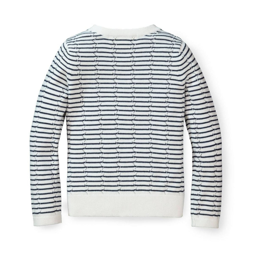Pointelle Stripe Organic Cardigan - Navy Mini Stripe - 3-6 Months - Cardigan