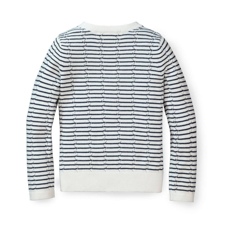 Pointelle Stripe Organic Cardigan - Navy Mini Stripe - 3-6 Months - Cardigan