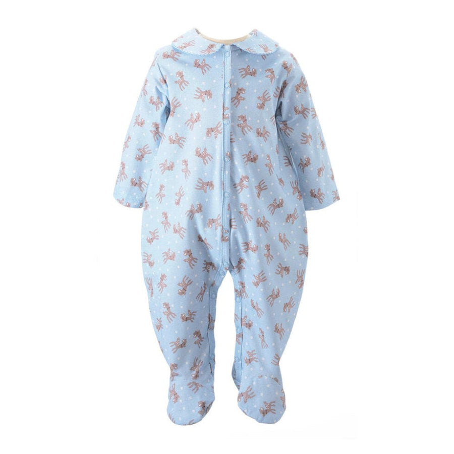 Polka Dot Fawn One Piece Footie - Blue - Footies