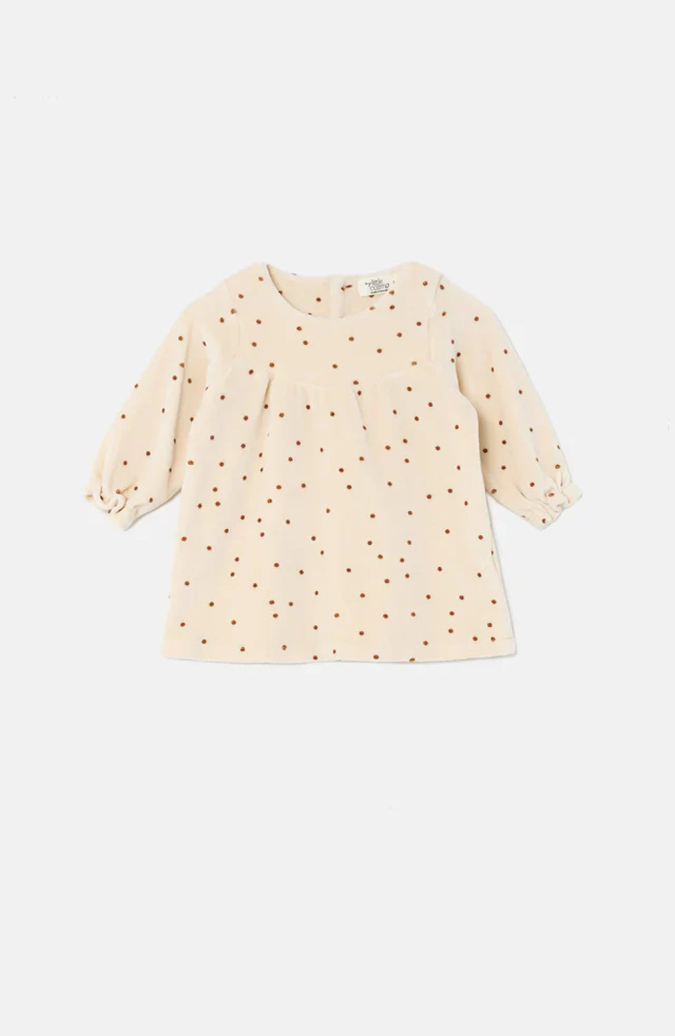 Polka Dot Velour Baby Dress - Stone - 6M - Dresses