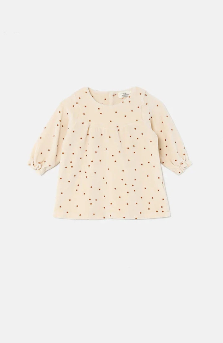 Polka Dot Velour Baby Dress - Stone - 6M - Dresses