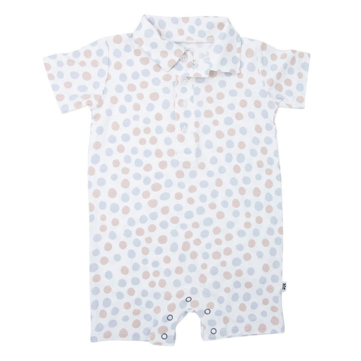 Polo Romper - Polka Dot Grey - 3-6 Months - Romper