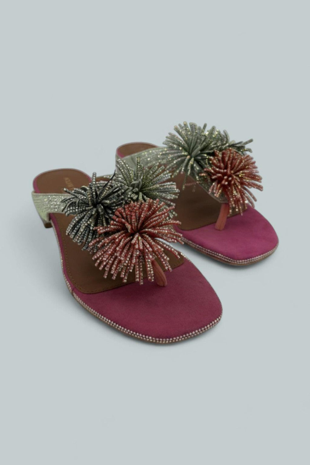 Pom Pom T-Bar Flat Sandals - Multi/Other - 6.5 - Sandals