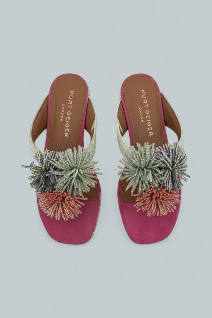 Pom Pom T-Bar Flat Sandals - Multi/Other - 6.5 - Sandals