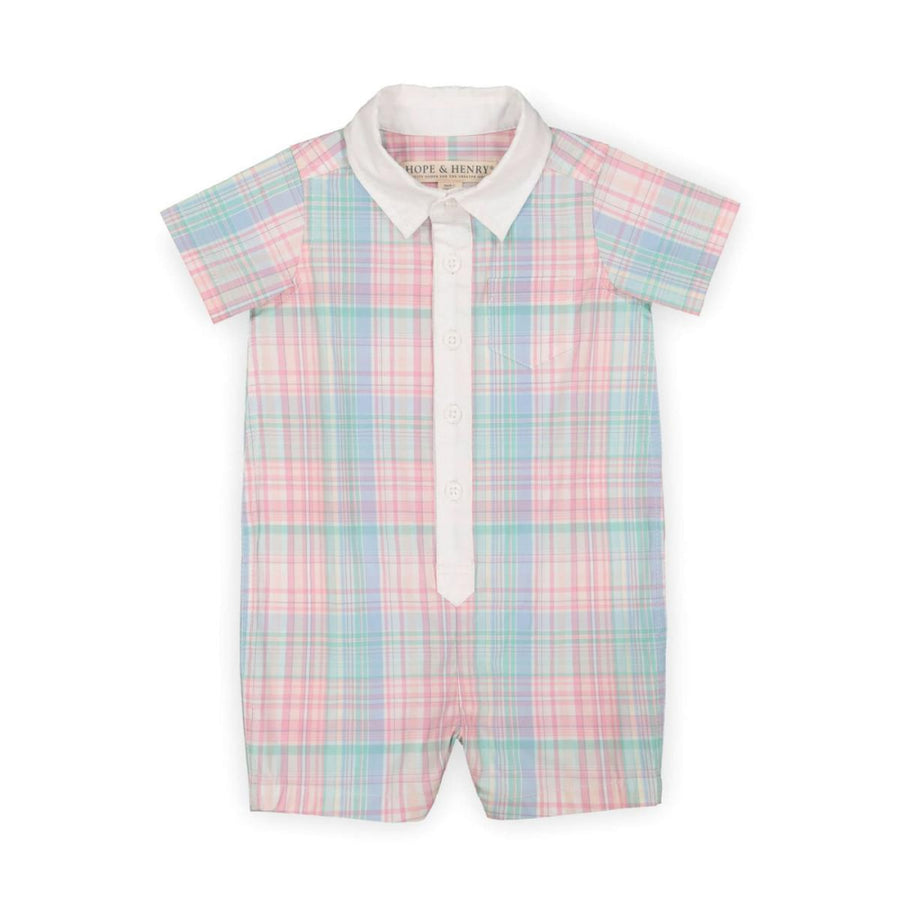 Poplin Button Front Romper - Rainbow Plaid - 0-3 Months - Romper