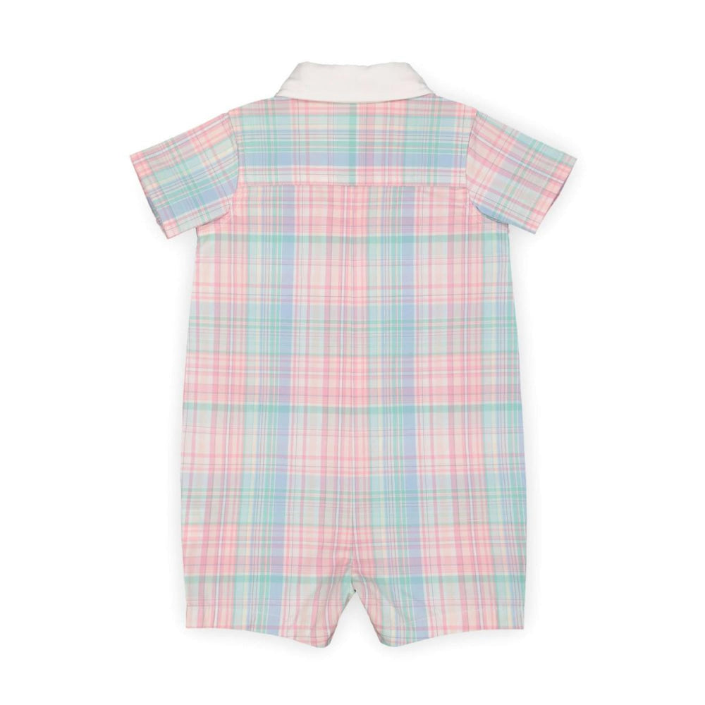 Poplin Button Front Romper - Rainbow Plaid - 0-3 Months - Romper