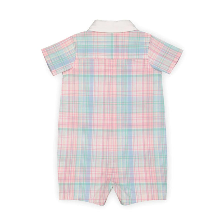 Poplin Button Front Romper - Rainbow Plaid - 0-3 Months - Romper