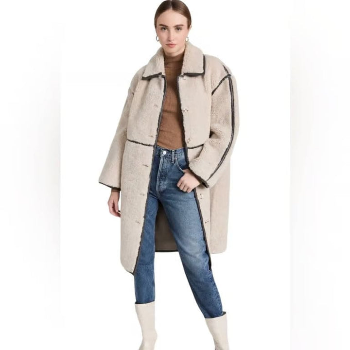 Reversible Faux Shearling Coat - Gray Combo