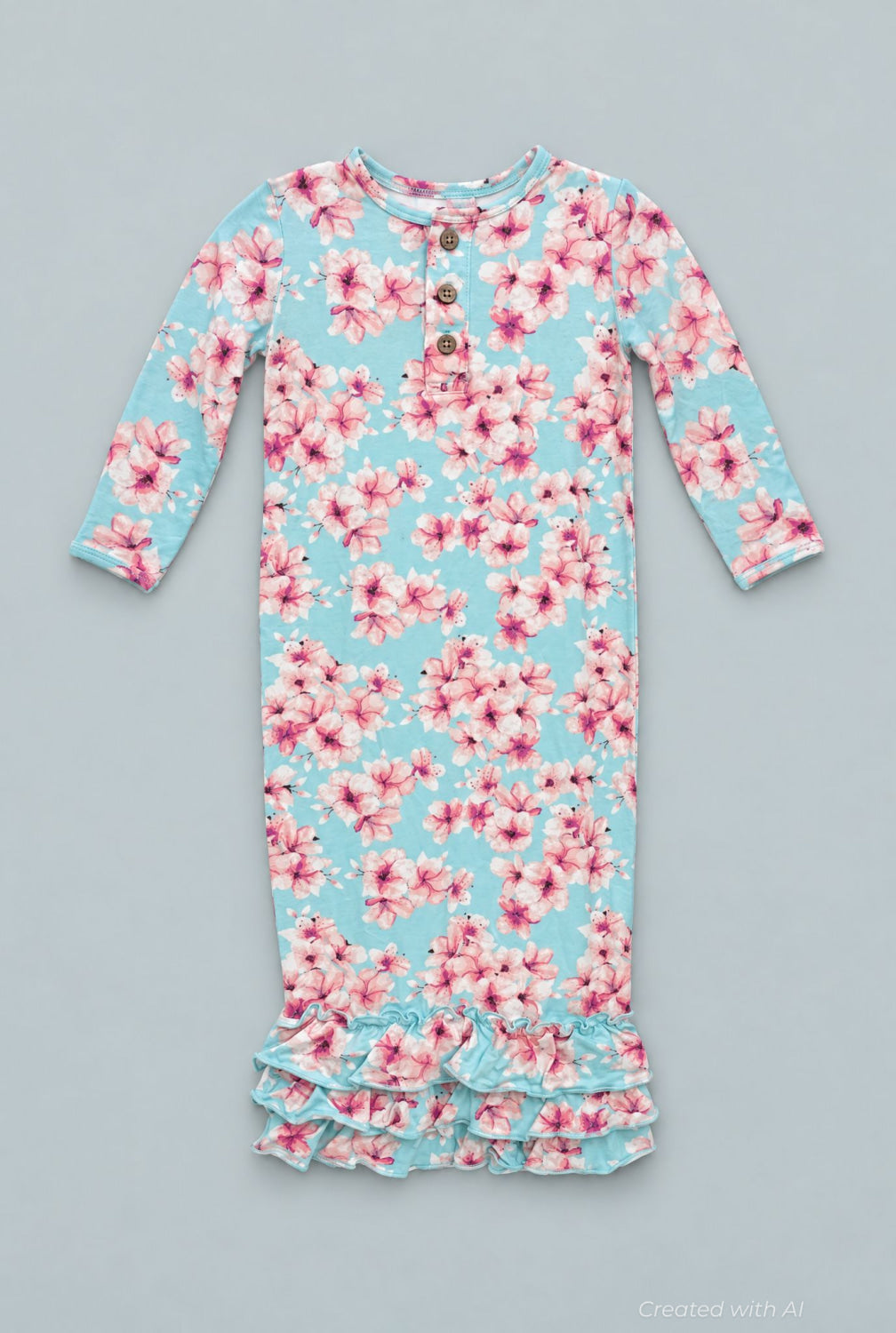Pretty Pink Floral Ruffle Baby Gown - Cherry Blossoms - OS - Gown