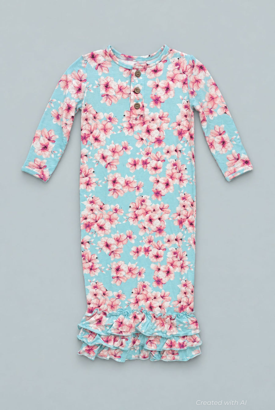 Pretty Pink Floral Ruffle Baby Gown - Cherry Blossoms - OS - Gown