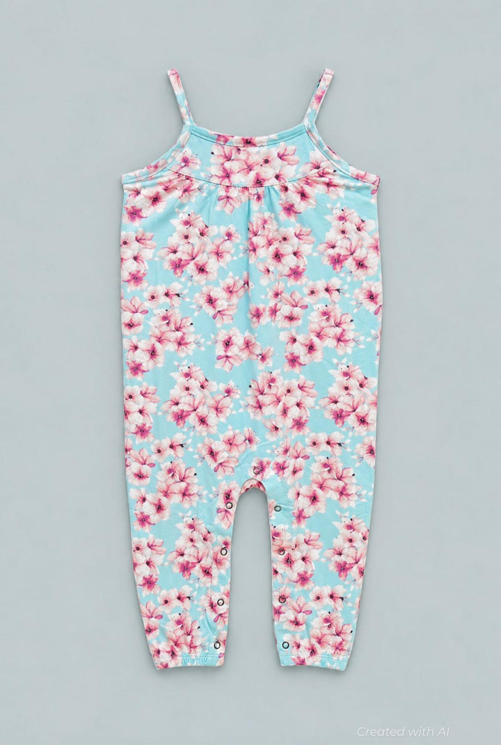 Pretty Pink Floral Tank Pant Romper - Cherry Blossoms - Romper