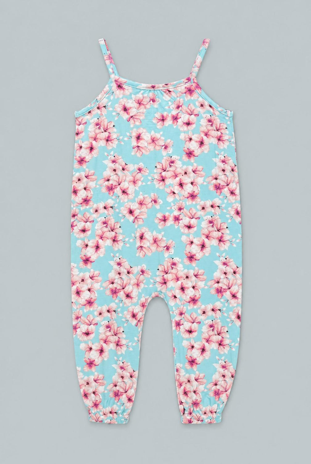 Pretty Pink Floral Tank Pant Romper - Cherry Blossoms - Romper