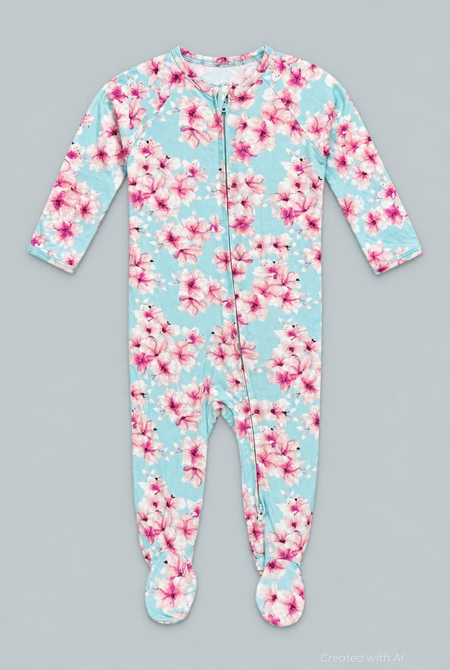 Pretty Pink Floral Zipper Footie - Cherry Blossoms - Onesie