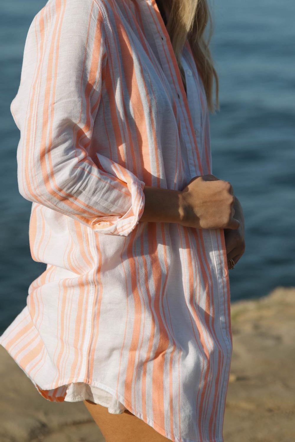 Primavera Shirt Dress - Neon Orange Stripes - Cover-up