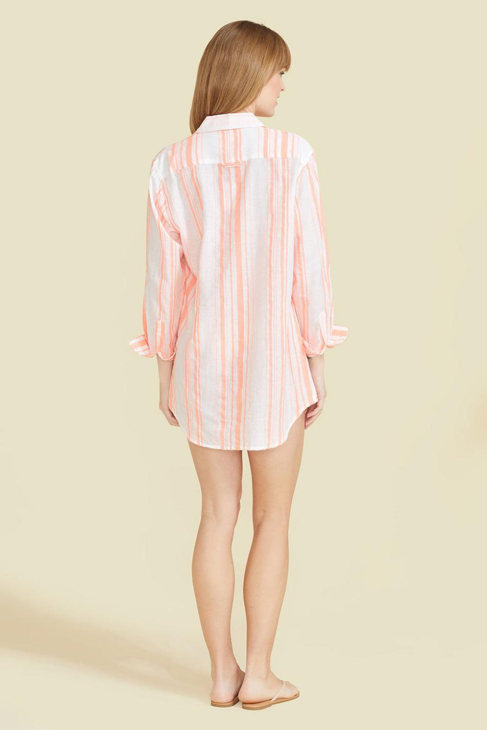 Primavera Shirt Dress - Neon Orange Stripes - Cover-up