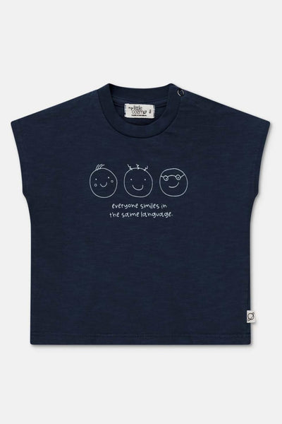 Print slub baby t-shirt smiles - Dark blue - 6M - T-shirt