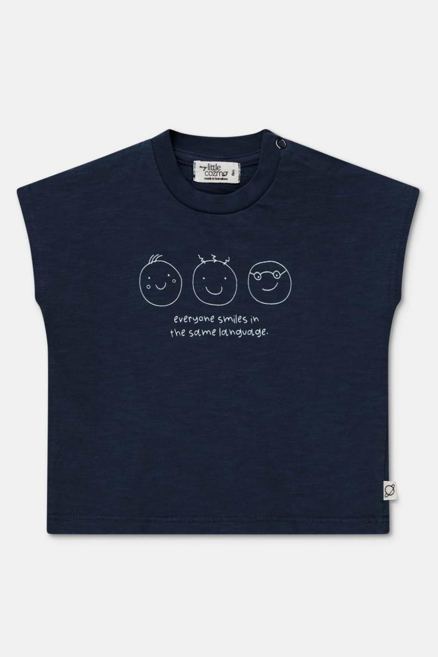 Print slub baby t-shirt smiles - Dark blue - 6M - T-shirt