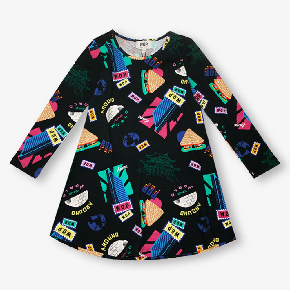 Printed black dress ’home world’ - Dresses