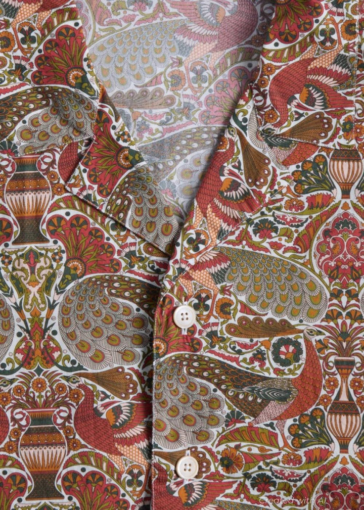 Printed Cotton Camp Collar Shirt - Bronze - Collared Shirt